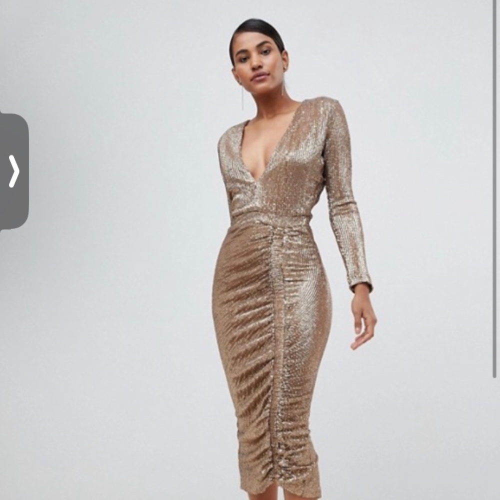 Lavish Alice Gold Midi Dress